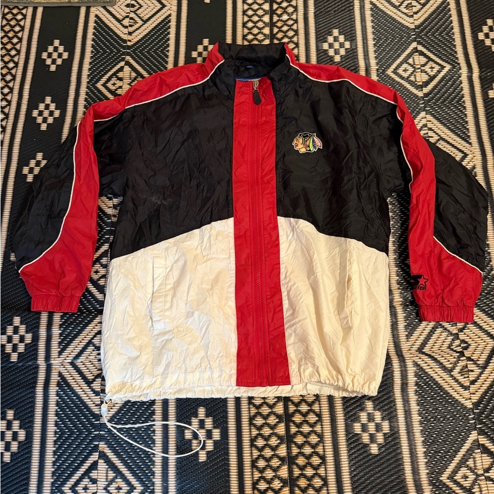 STARTER Chicago Blackhawks mesh lined zip up, embroidered weather resistant XL